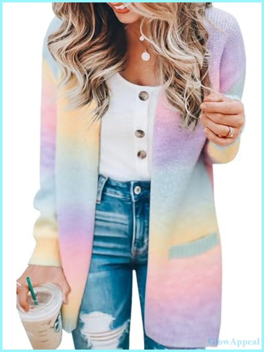 Striped Knit Cardigan with Pockets Long Sleeve V-Neck Open Front